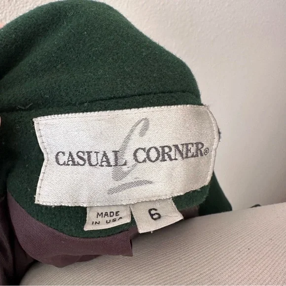 Casual Corner 100% Wool Dark Green Trench Over Coat - Picture 8 of 13